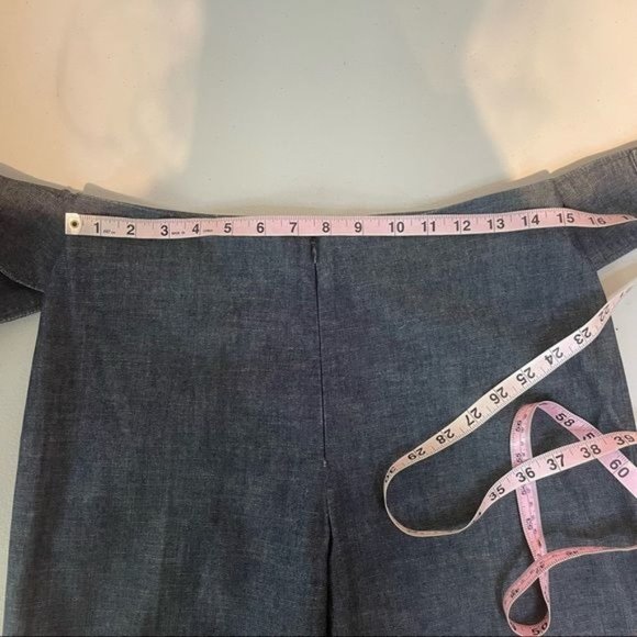 BARBARA BUI INITIALS CHAMBRAY WIDE STRAIGHT LEG ORING BELT HIGH RISE WAIST PANTS - Picture 8 of 8